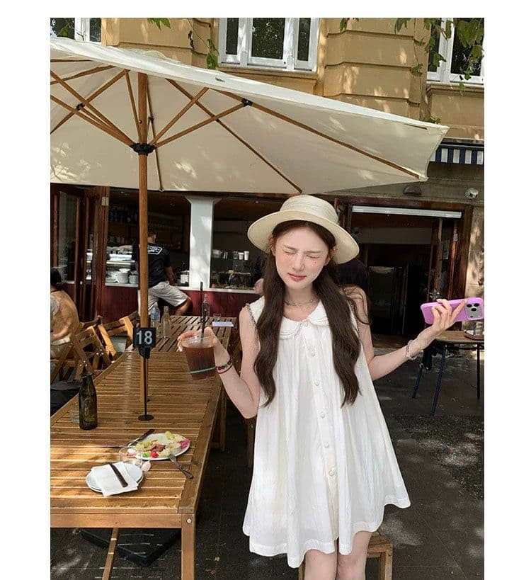 천 금빛 바람 베이비 칼라 민소매 조끼 여성 드레스 디자인 센스 보라색 루즈핏 슬림해 보이는 품격 여름 짧은 치마 상세 이미지 13