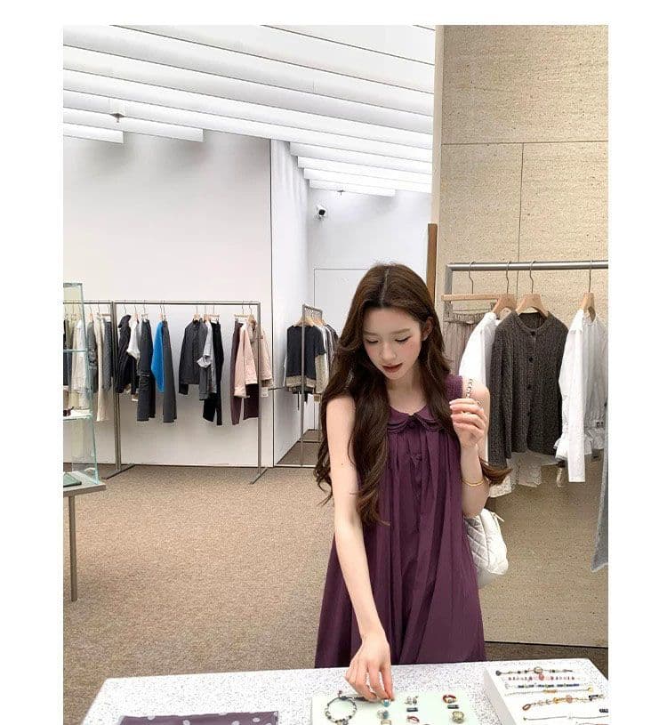 천 금빛 바람 베이비 칼라 민소매 조끼 여성 드레스 디자인 센스 보라색 루즈핏 슬림해 보이는 품격 여름 짧은 치마 상세 이미지 18