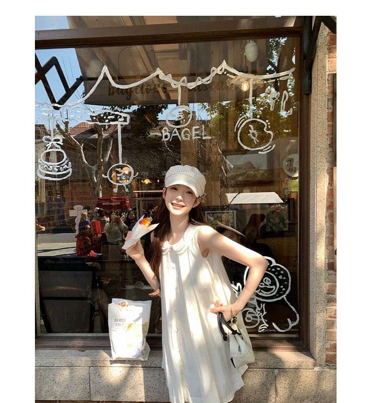 천 금빛 바람 베이비 칼라 민소매 조끼 여성 드레스 디자인 센스 보라색 루즈핏 슬림해 보이는 품격 여름 짧은 치마 상세 이미지 19