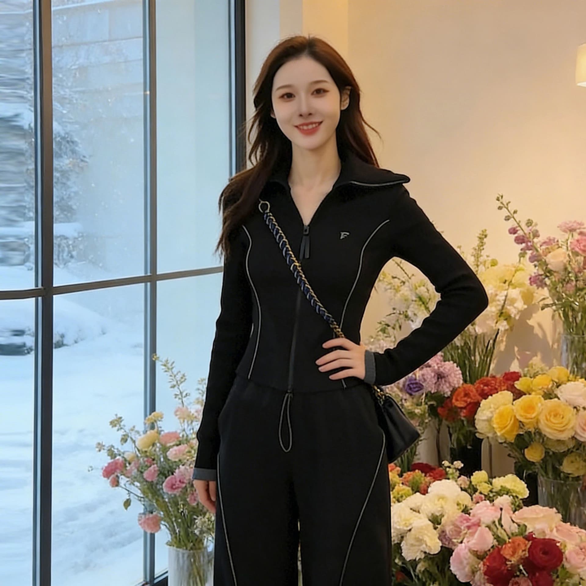 캐주얼 스포츠 슈트 여성 봄 가을 2026 새로운 패션 몸매 가꾸기 맨위 와이드 레그 팬츠 투피스 세트 936 이미지 5
