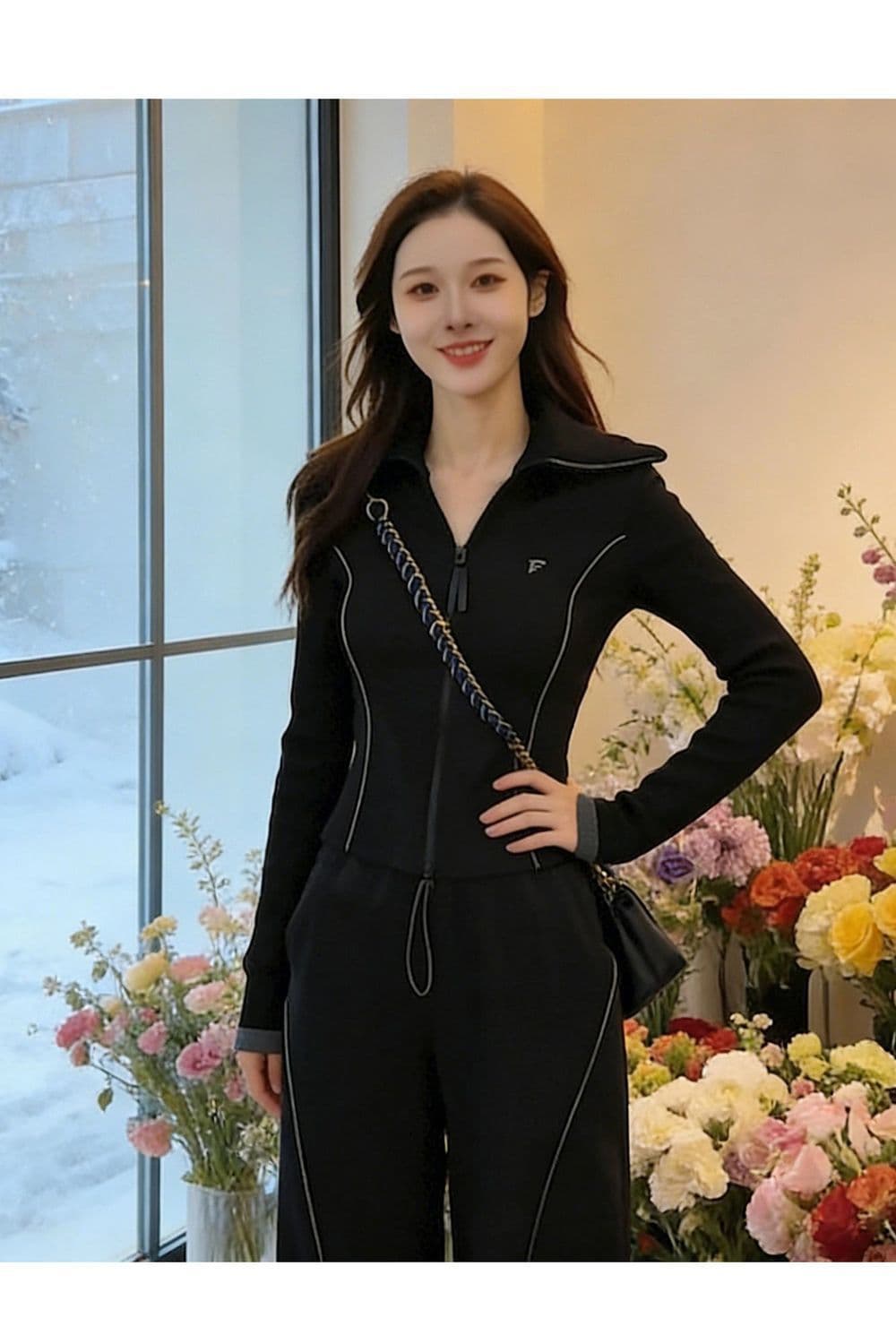 캐주얼 스포츠 슈트 여성 봄 가을 2026 새로운 패션 몸매 가꾸기 맨위 와이드 레그 팬츠 투피스 세트 936 상세 이미지 8