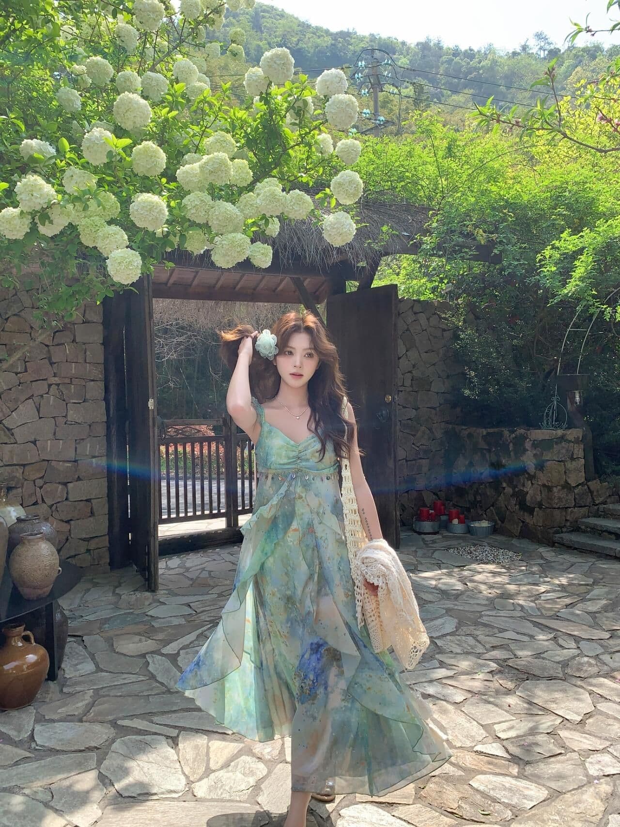 휴가 바람 슬립 드레스 헤일로 염색 여름 새로운 허리 수축 치마 새로운 패션 폭발 2026 신제품 여성 치마 상세 이미지 3