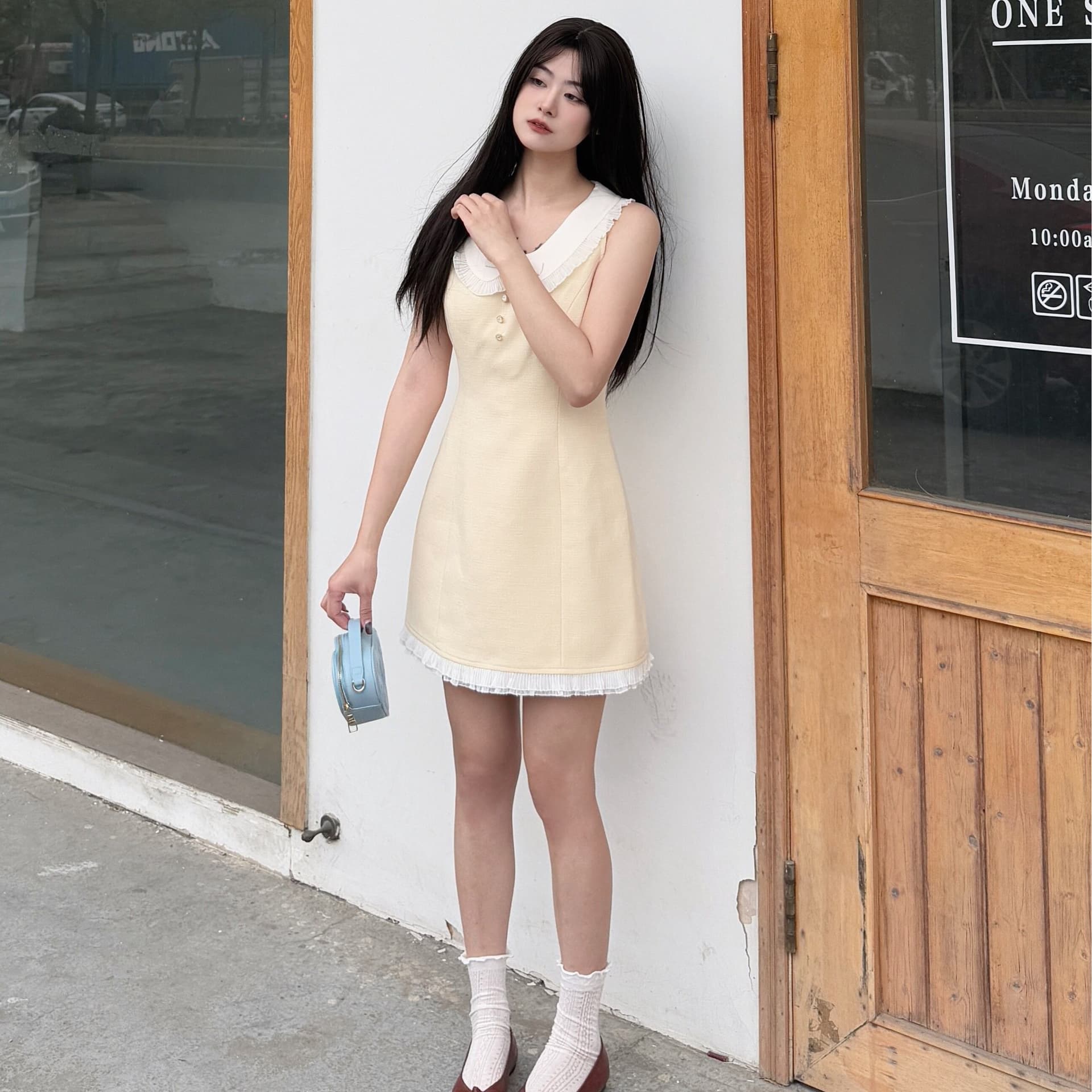 프랑스식 품격 작은 샤넬 스타일 베이비 칼라 민소매 여성 여름 외국 가스 연령 감소 chic 허리 수축 2026 신제품 짧은 스커트 이미지 5