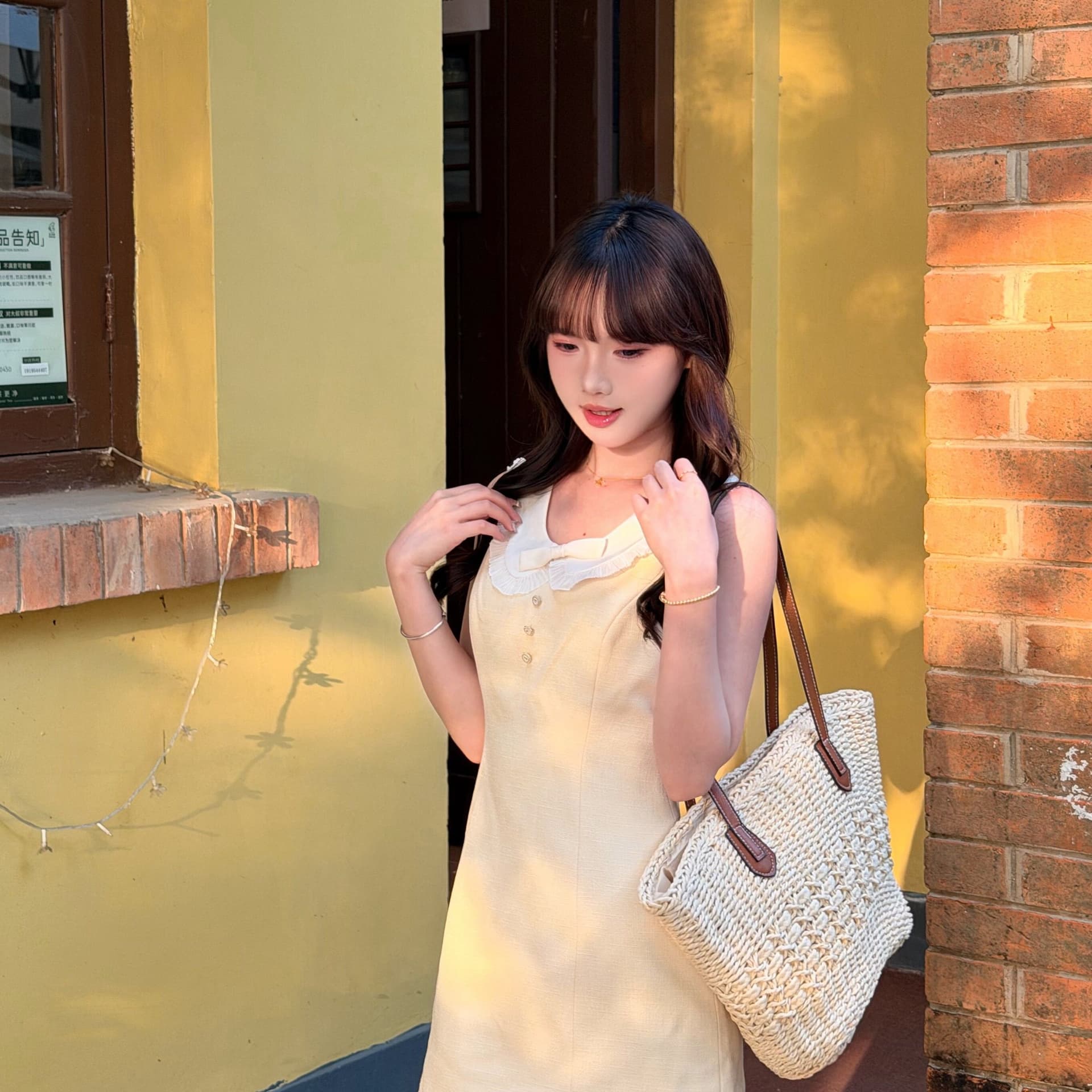 프랑스식 품격 작은 샤넬 스타일 베이비 칼라 민소매 여성 여름 외국 가스 연령 감소 chic 허리 수축 베이비 칼라 미니 스커트 여성 의류 이미지 5