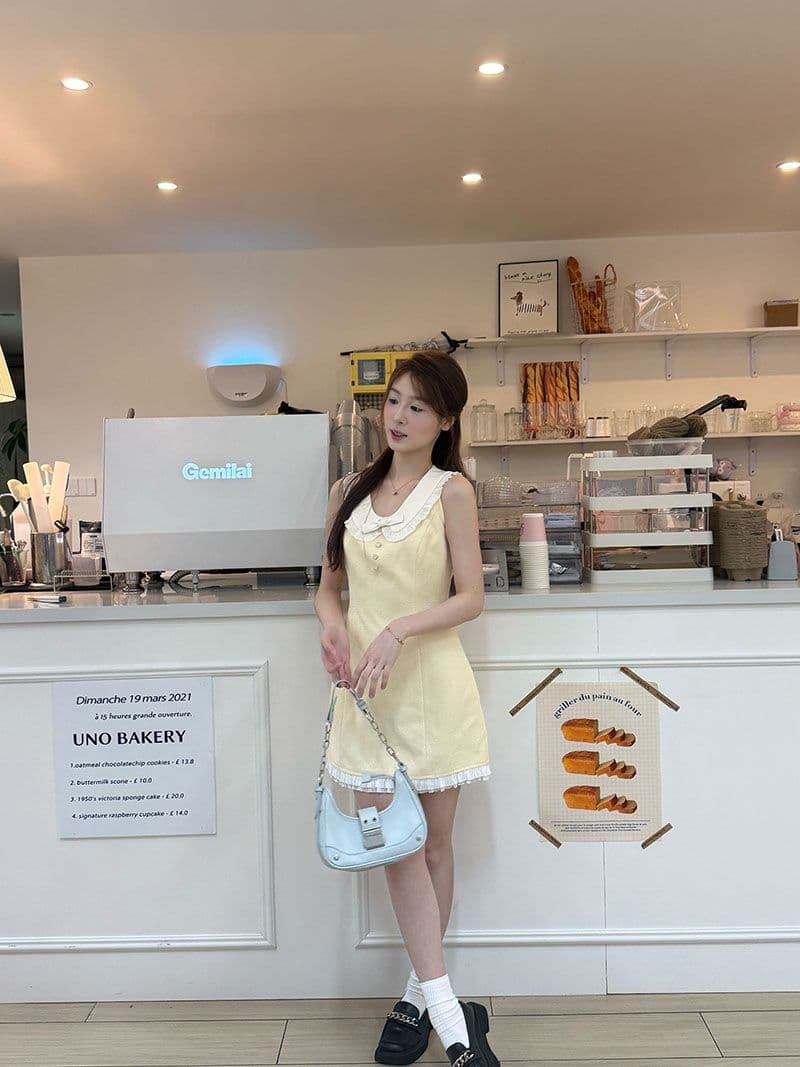 2026 품격 작은 샤넬 스타일 베이비 칼라 민소매 여성 여름 외국 가스 연령 감소 chic 허리 수축 Chic 베이비 칼라 미니 스커트 이미지 4