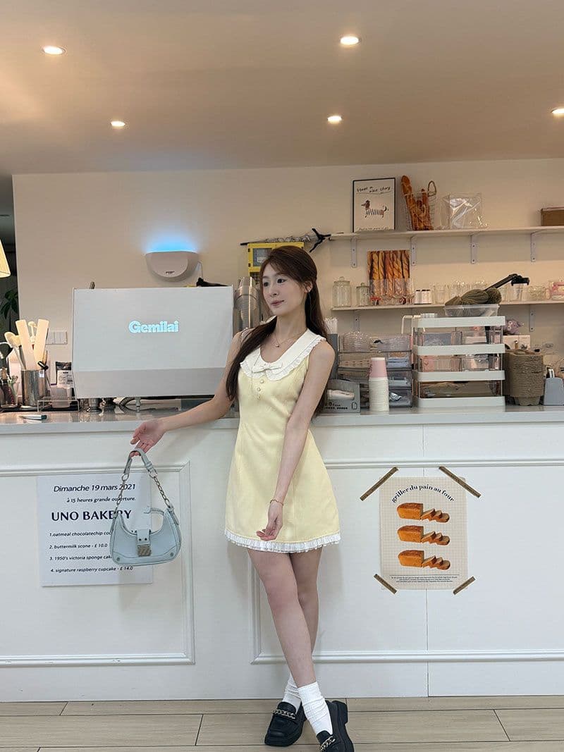 2026 품격 작은 샤넬 스타일 베이비 칼라 민소매 여성 여름 외국 가스 연령 감소 chic 허리 수축 Chic 베이비 칼라 미니 스커트 이미지 3