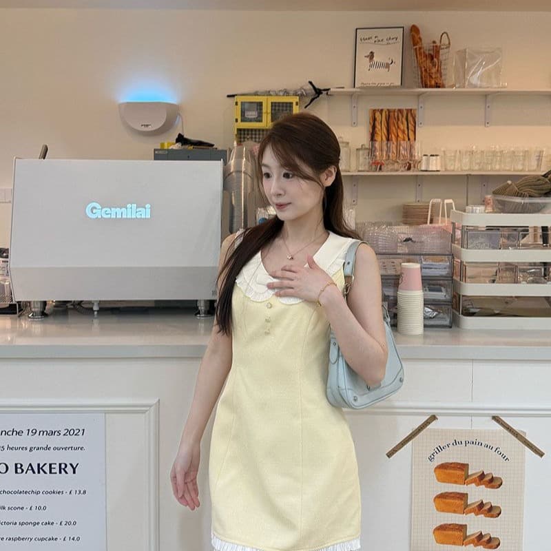 2026 품격 작은 샤넬 스타일 베이비 칼라 민소매 여성 여름 외국 가스 연령 감소 chic 허리 수축 Chic 베이비 칼라 미니 스커트 이미지 5