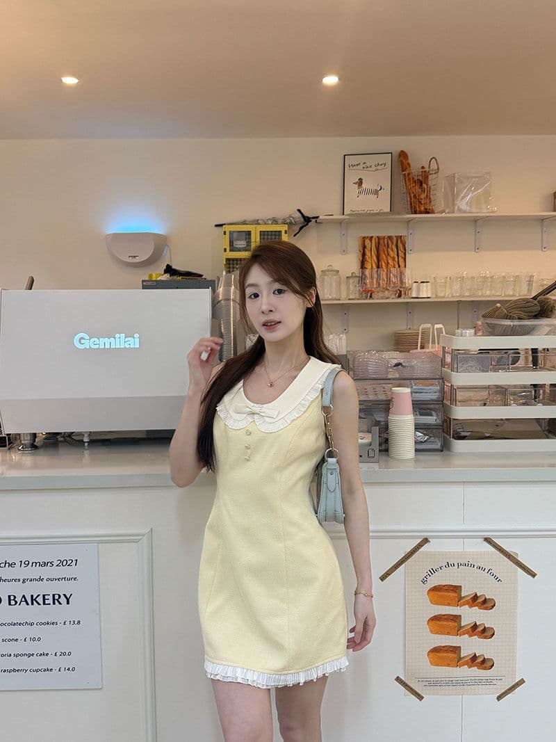 2026 품격 작은 샤넬 스타일 베이비 칼라 민소매 여성 여름 외국 가스 연령 감소 chic 허리 수축 Chic 베이비 칼라 미니 스커트 상세 이미지 2