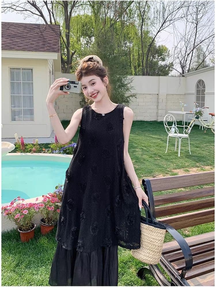 검정색 신제품 슈퍼 잘 생긴 슬립 여성 드레스 여름 도파민 고급 센스 해변가 휴가 해변 조끼 롱 스커트 상세 이미지 7