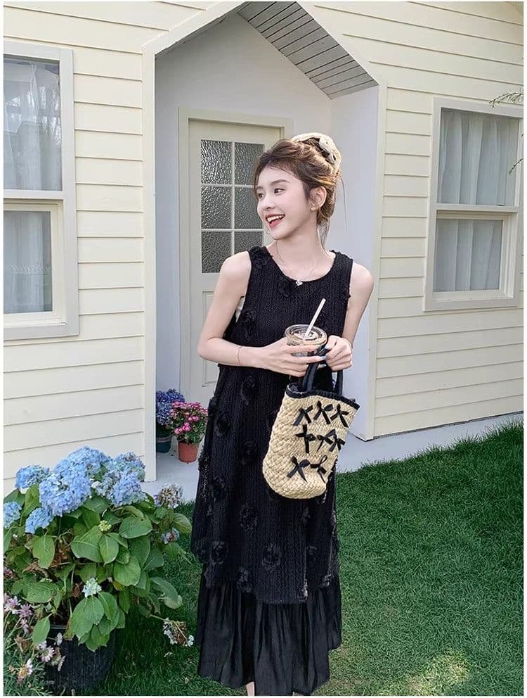 검정색 신제품 슈퍼 잘 생긴 슬립 여성 드레스 여름 도파민 고급 센스 해변가 휴가 해변 조끼 롱 스커트 상세 이미지 14