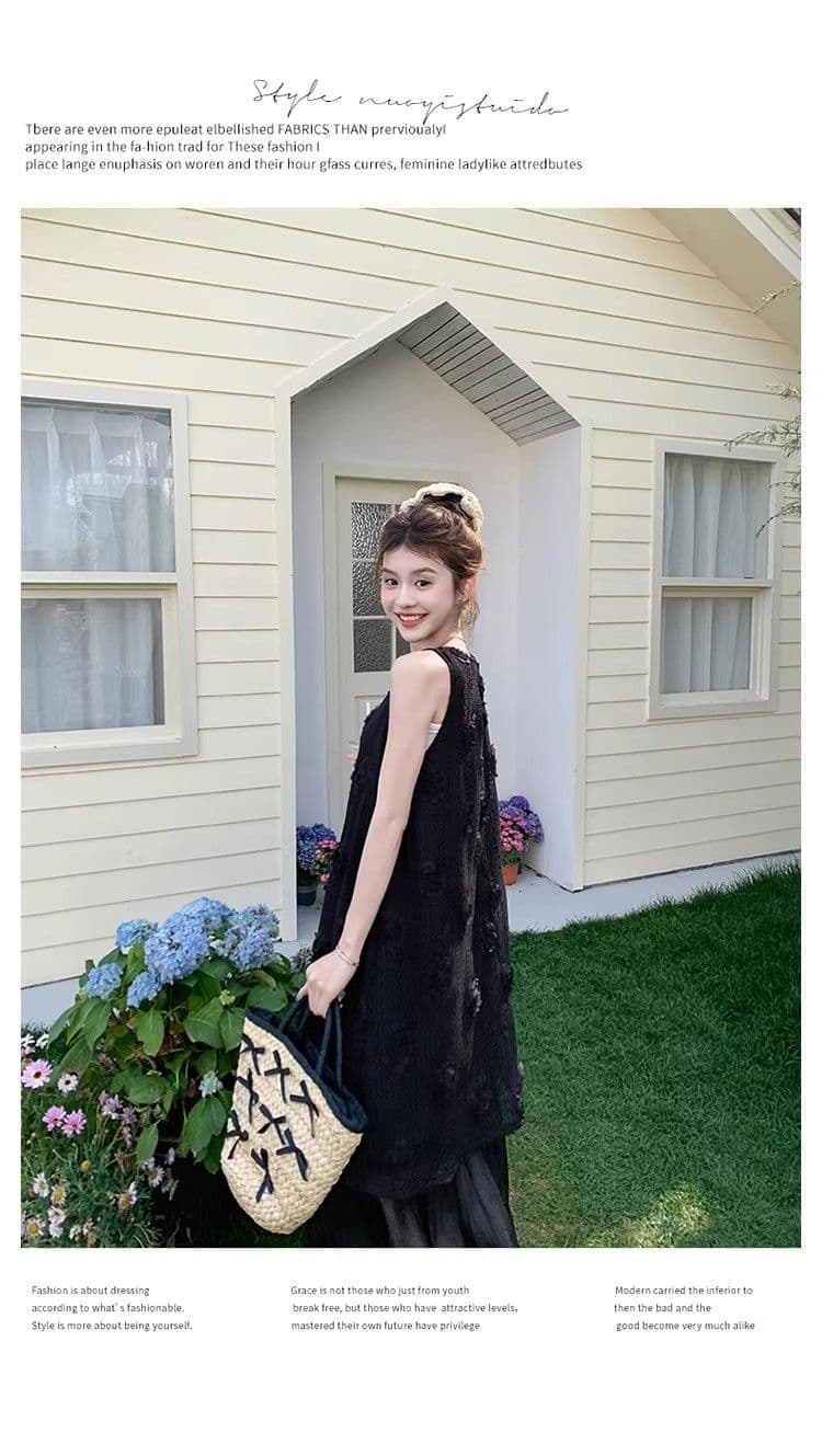 검정색 신제품 슈퍼 잘 생긴 슬립 여성 드레스 여름 도파민 고급 센스 해변가 휴가 해변 조끼 롱 스커트 상세 이미지 15