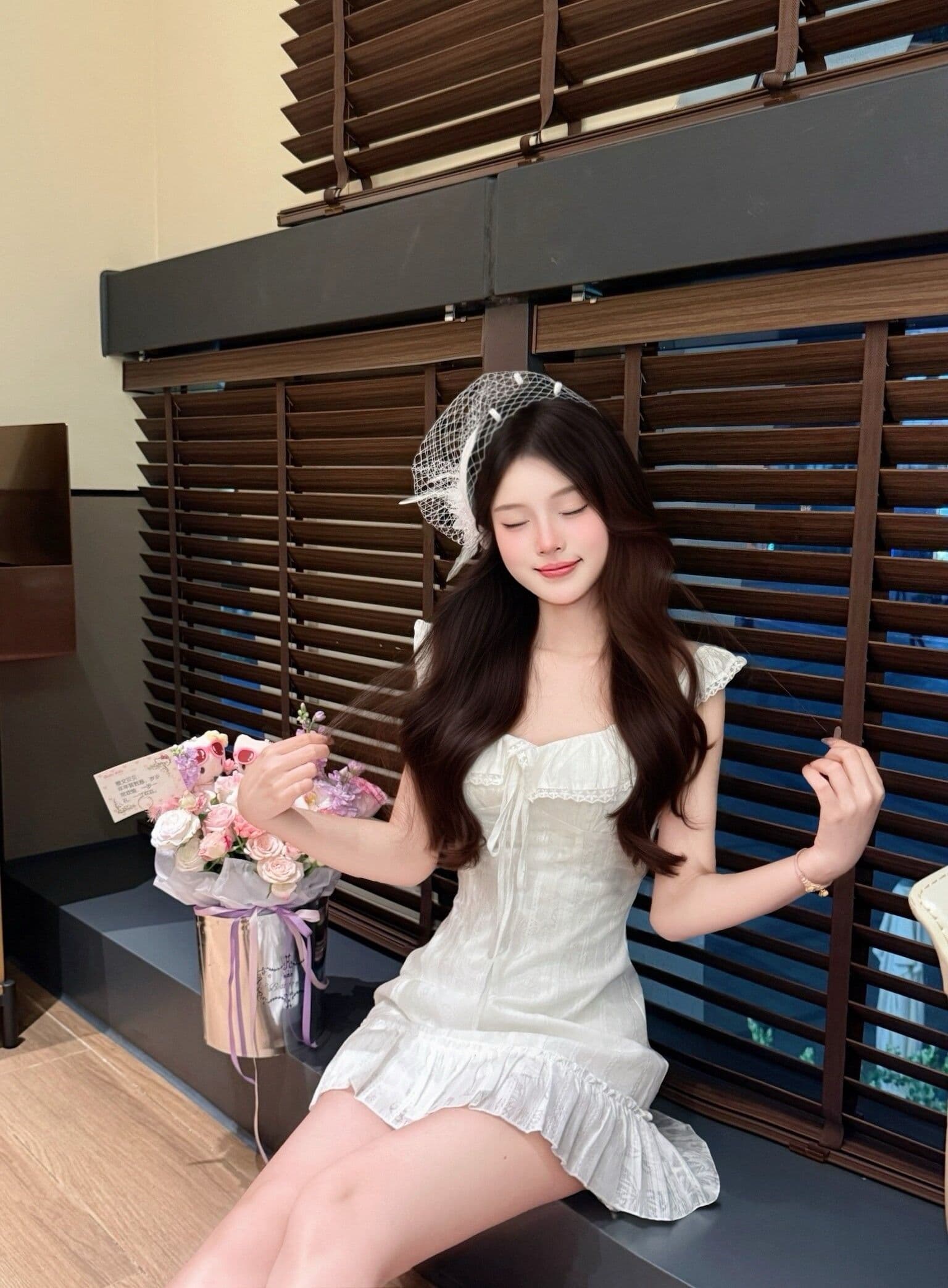 2026 여성 여름 새로운 프릴 작은 날다 소매 허리 수축 슬림해 보이는 섹션 치마 프랑스식 첫사랑 센스 화이트 드레스 상세 이미지 2