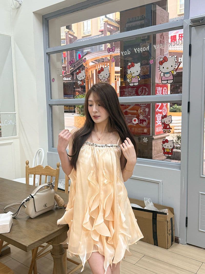 2026 자이언트 잘 생긴 ~ 중 치마 해변가 휴가 바람 슬립 작은 치마 프랑스식 달콤함 핑크색 드레스 여름 여성 이미지 2