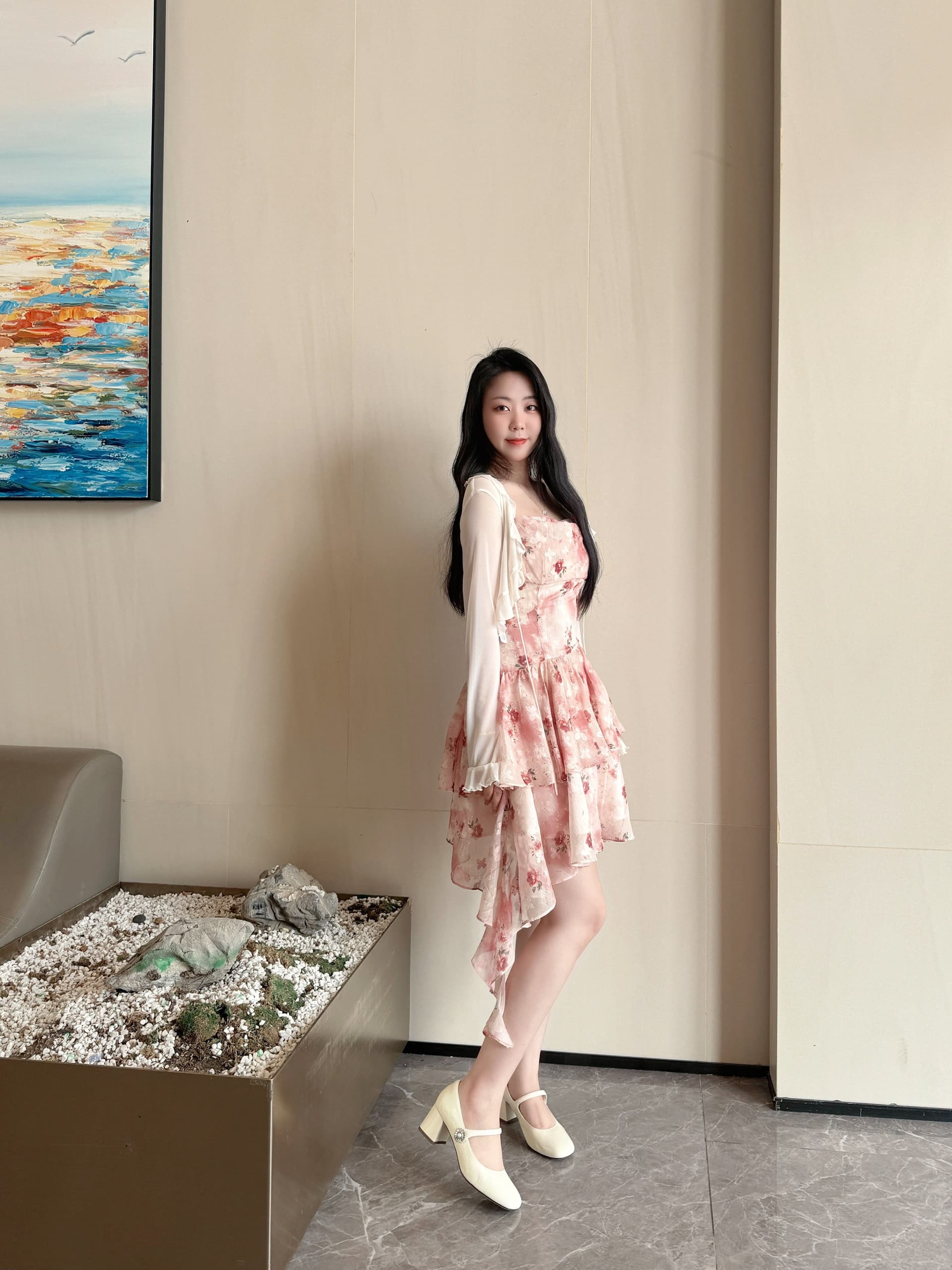 2026 부드러운 바람 달콤함 행침 목 꽃무늬 허리 수축 퍼프 슬립 드레스 작은 키 아름다운 드레스 슬립 여성 의류 이미지 3