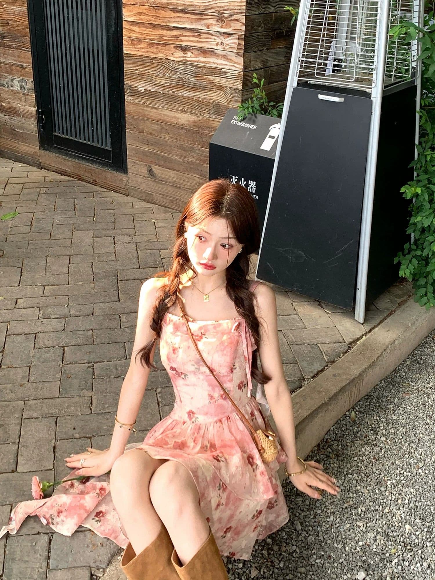 프랑스식 휴가 바람 빨간색 작은 날다 소매 꽃무늬 여성 드레스 여름 작은 키 허리 수축 슬림해 보이는 민소매 섹션 여성 의류 상세 이미지 5