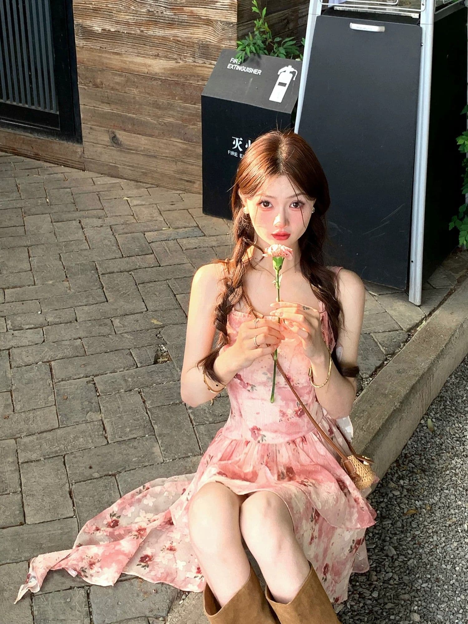 프랑스식 휴가 바람 빨간색 작은 날다 소매 꽃무늬 여성 드레스 여름 작은 키 허리 수축 슬림해 보이는 민소매 섹션 여성 의류 상세 이미지 6