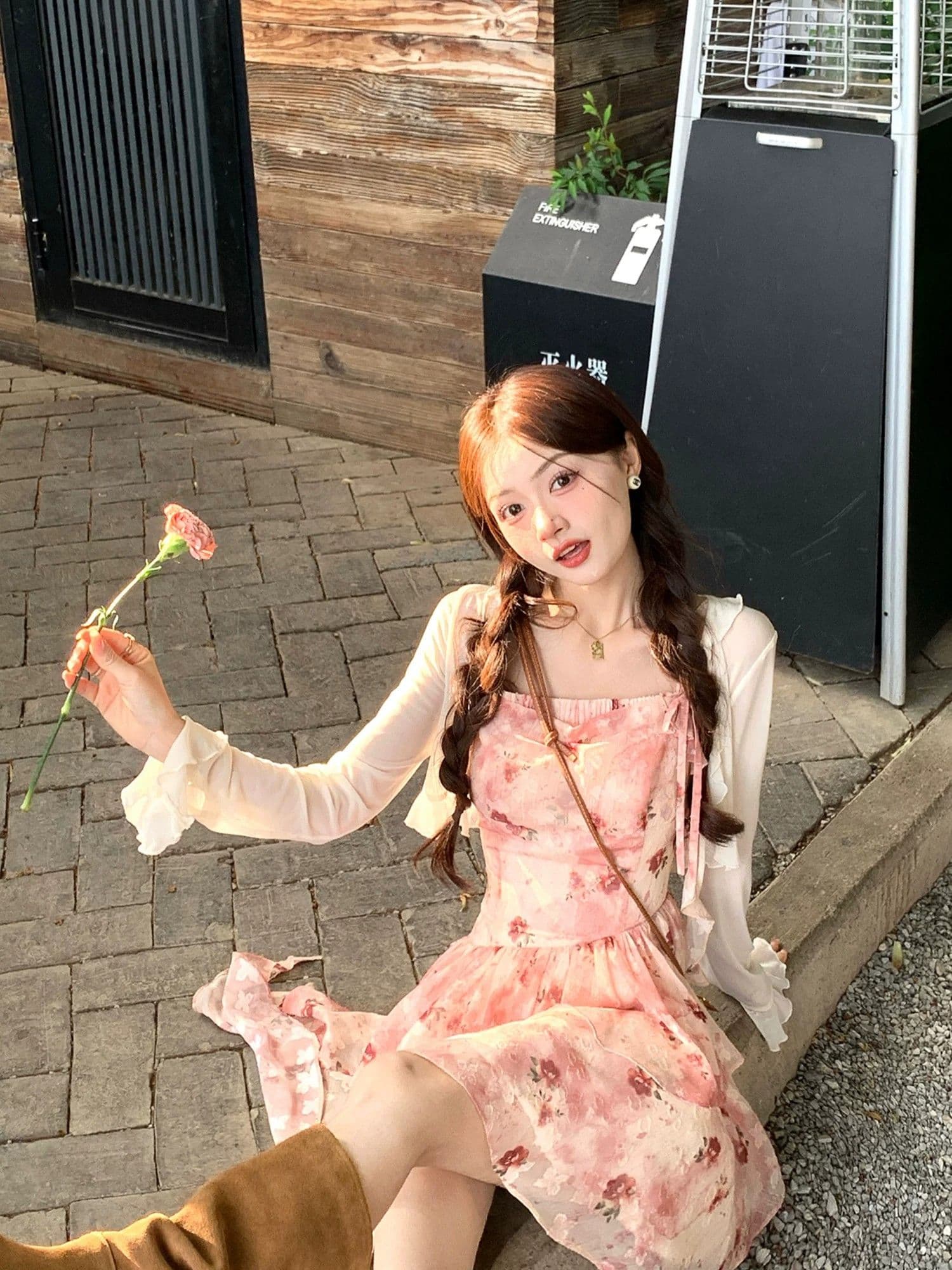 프랑스식 휴가 바람 빨간색 작은 날다 소매 꽃무늬 여성 드레스 여름 작은 키 허리 수축 슬림해 보이는 민소매 섹션 여성 의류 상세 이미지 7