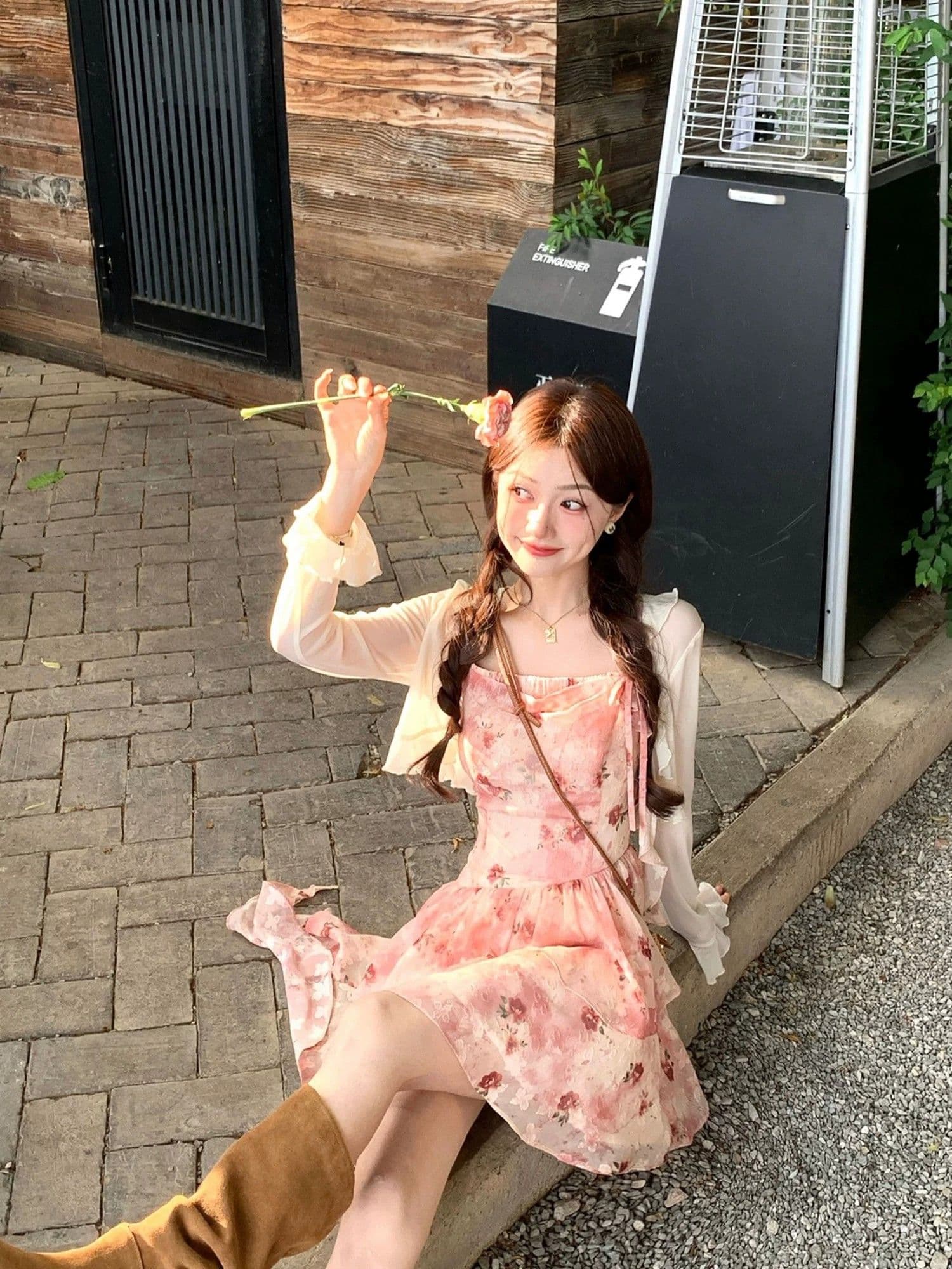 프랑스식 휴가 바람 빨간색 작은 날다 소매 꽃무늬 여성 드레스 여름 작은 키 허리 수축 슬림해 보이는 민소매 섹션 여성 의류 상세 이미지 8