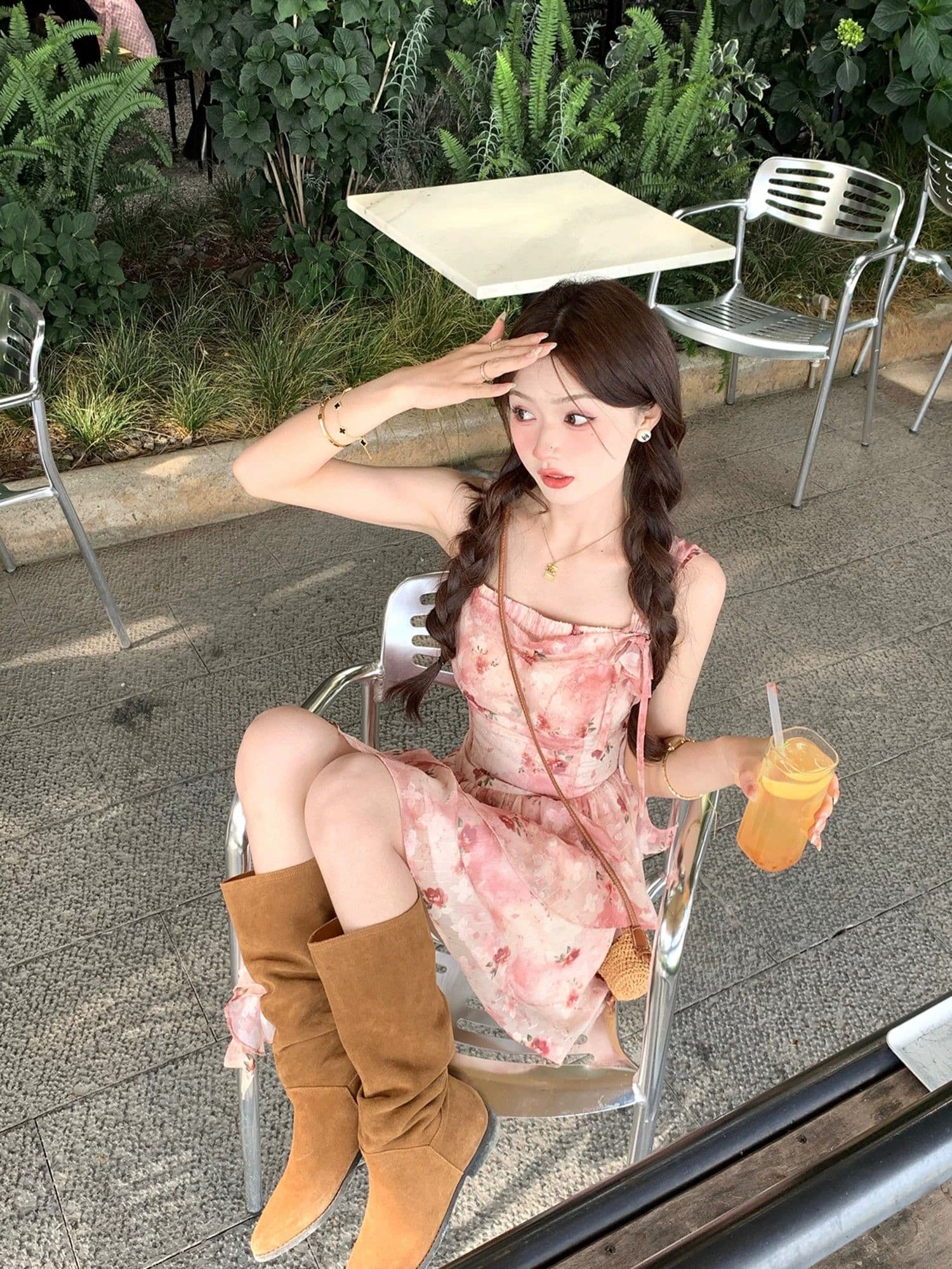 프랑스식 휴가 바람 빨간색 작은 날다 소매 꽃무늬 여성 드레스 여름 작은 키 허리 수축 슬림해 보이는 민소매 섹션 여성 의류 상세 이미지 11