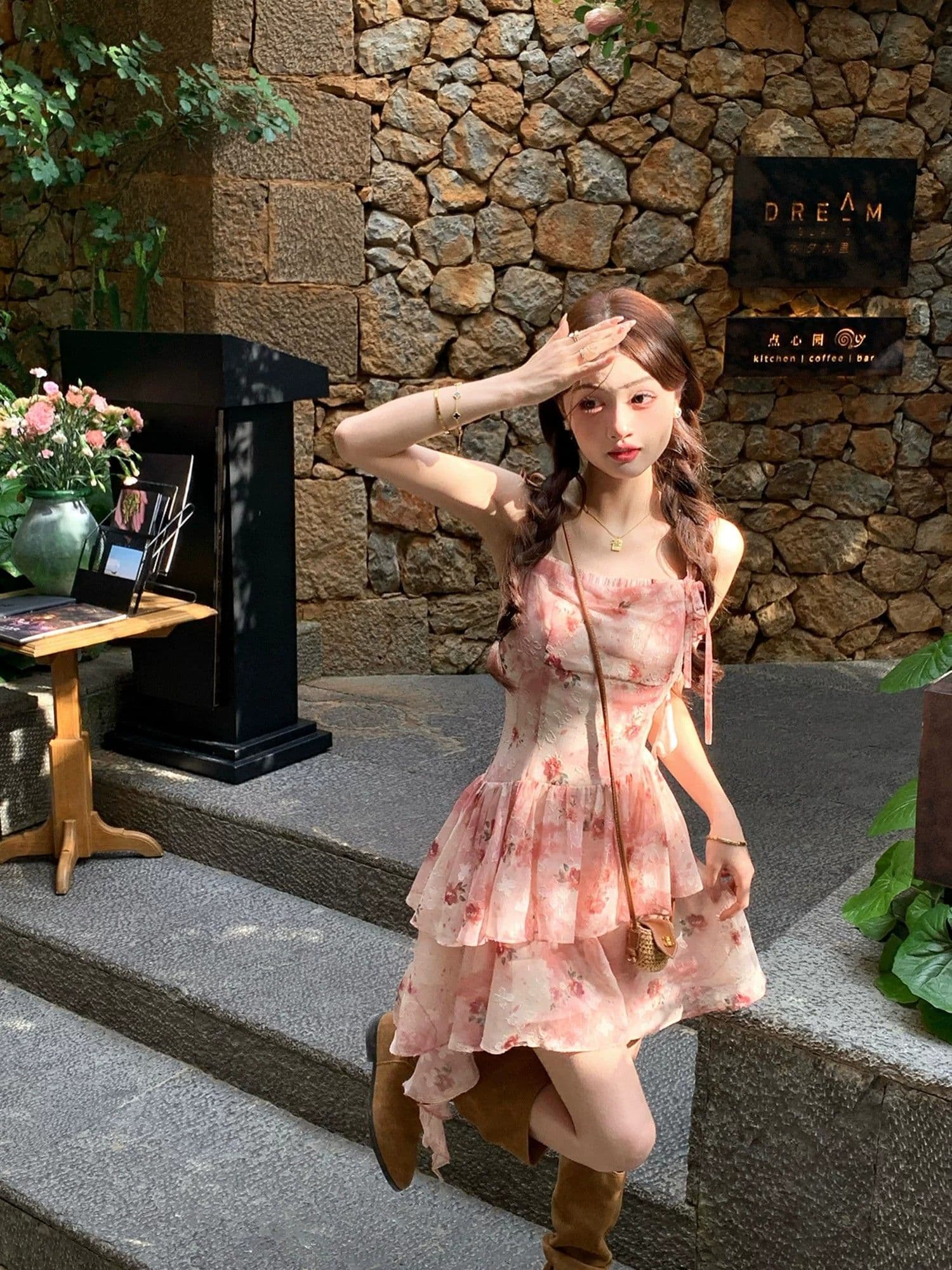 프랑스식 휴가 바람 빨간색 작은 날다 소매 꽃무늬 여성 드레스 여름 작은 키 허리 수축 슬림해 보이는 민소매 섹션 여성 의류 상세 이미지 12