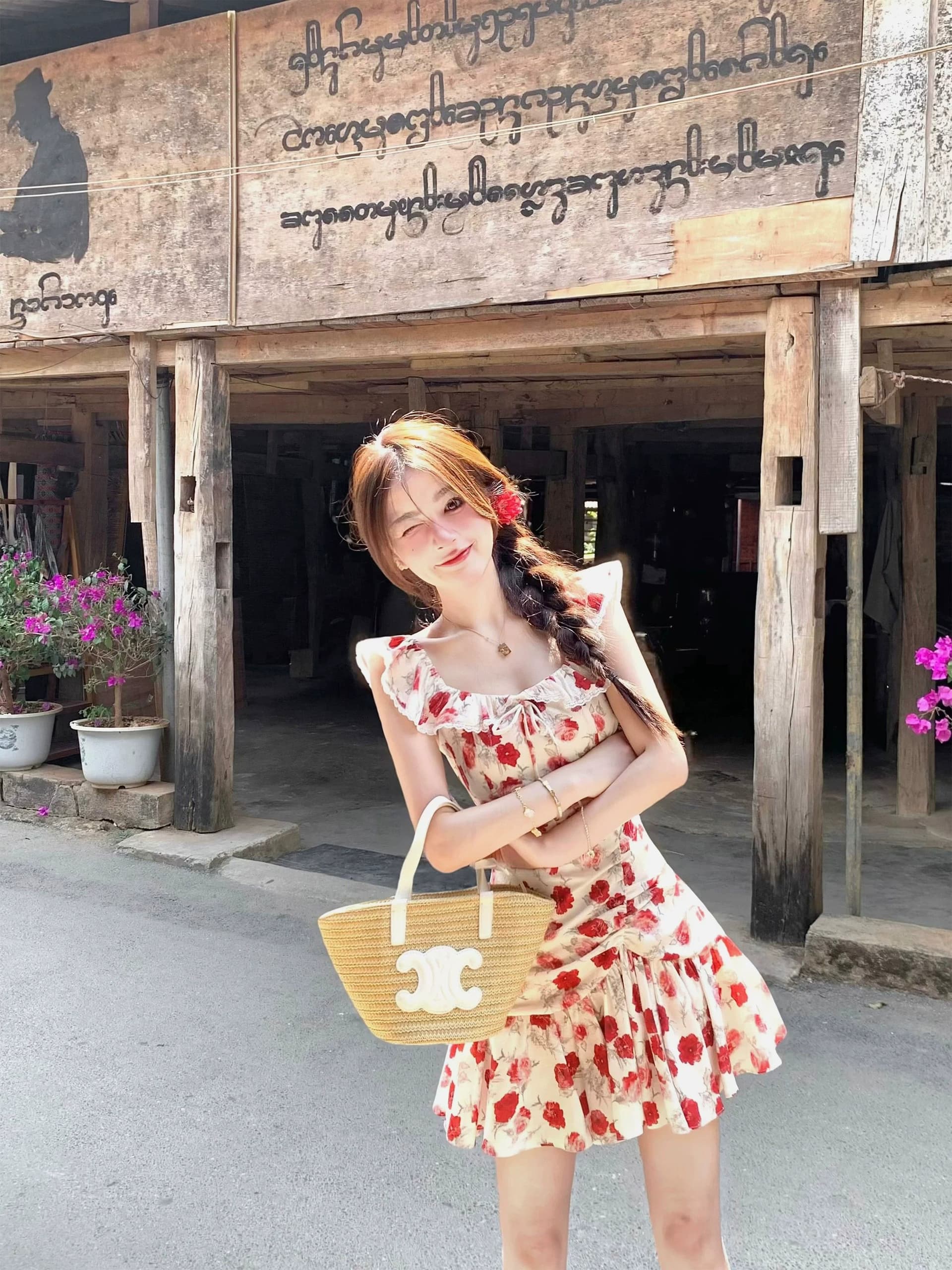 프랑스식 휴가 바람 빨간색 작은 날다 소매 꽃무늬 여성 드레스 여름 작은 키 허리 수축 슬림해 보이는 해변 짧은 치마 상세 이미지 3