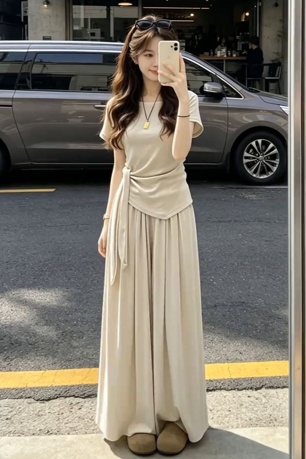 자이언트 잘 생긴 ootd 전체 집합 2026 새로운 반팔 여성 여름 넓은 다리 길이 바지 캐주얼 투피스 세트 940 상세 이미지 6