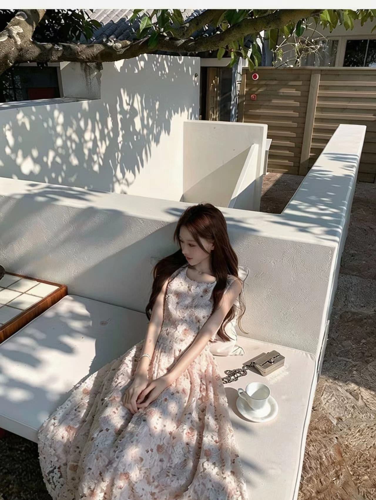 여름 프랑스식 자이언트 잘 생긴 특별 아름다운 관대 한 점잖은 아름다운 꼬집기 허리 3 차원 꽃 여성 드레스 길다 치마 상세 이미지 9