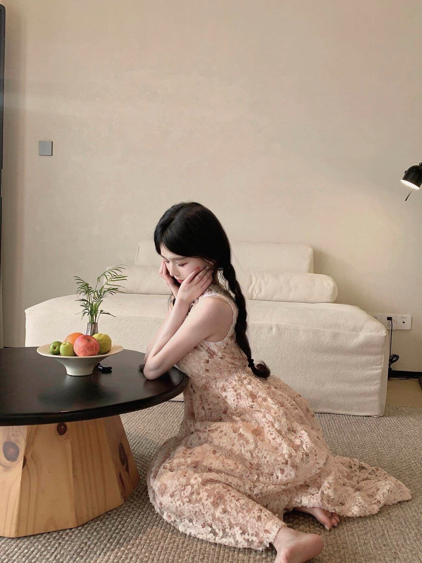 2026 부드러운 품격 꽃무늬 조끼 롱 스커트 여성 여름 아름다운 휴가 핑크색 꼬집기 허리 요정 드레스 작은 키 이미지 2