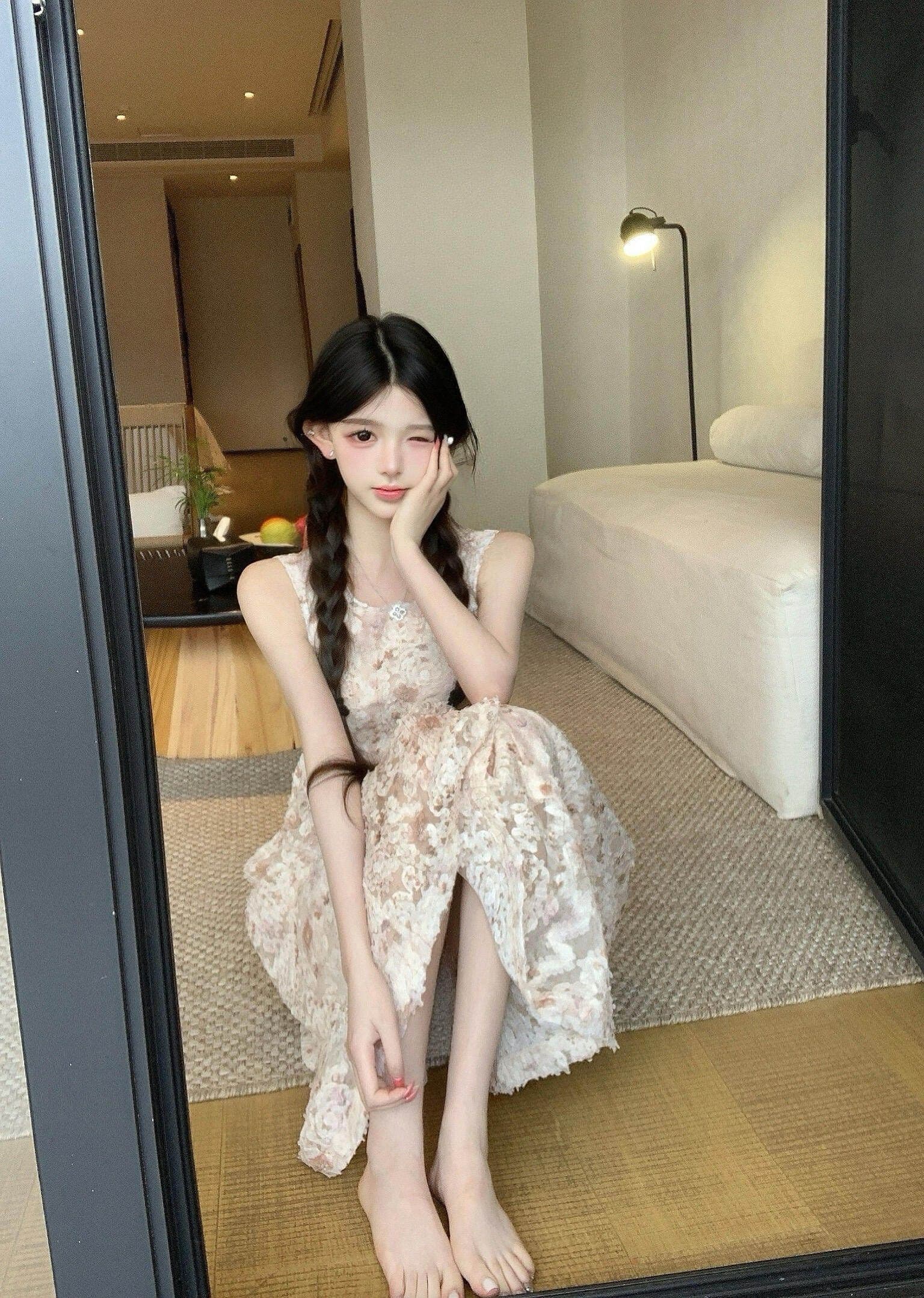 2026 부드러운 품격 꽃무늬 조끼 롱 스커트 여성 여름 아름다운 휴가 핑크색 꼬집기 허리 요정 드레스 작은 키 상세 이미지 6