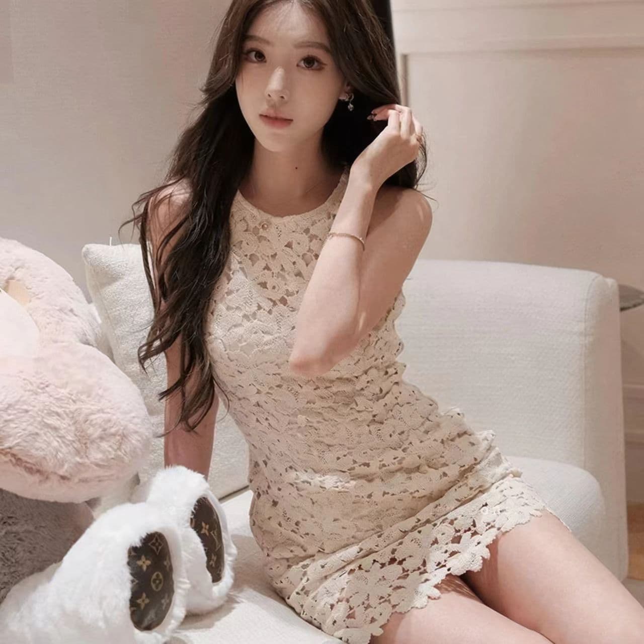 품격 여성 드레스 명문 여성 천 금빛 바람 생일 party 예복 무거운 작업 레이스 디자인 허리 수축 조끼 미니 스커트 상세 이미지 7