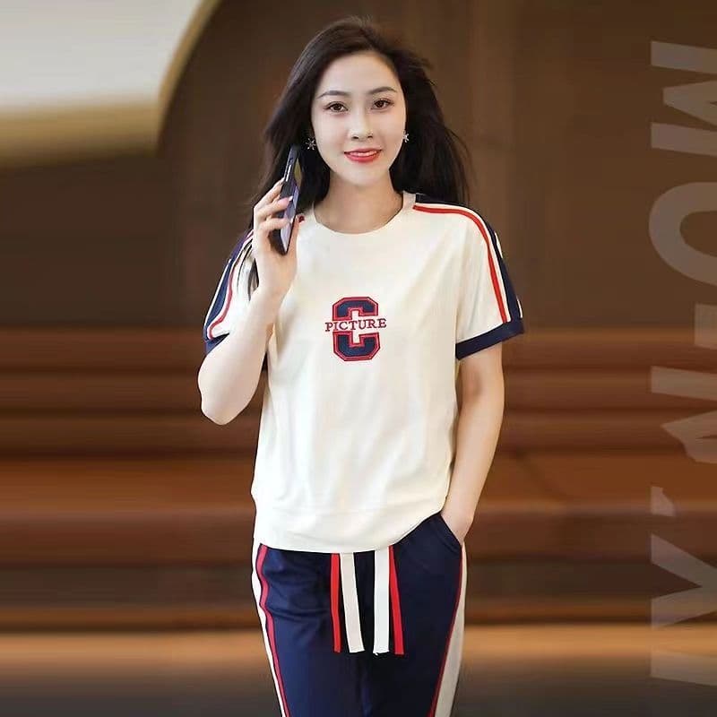 패션 스포츠 슈트 여성 2026 여름 새로운 외국 가스 연령 감소 슬림해 보이는 반팔 조거 바지 투피스 세트 839 상세 이미지 6