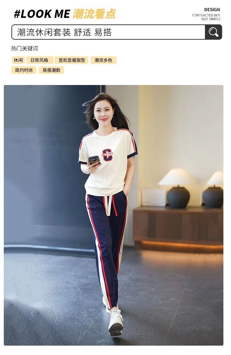 패션 스포츠 슈트 여성 2026 여름 새로운 외국 가스 연령 감소 슬림해 보이는 반팔 조거 바지 투피스 세트 839 상세 이미지 11