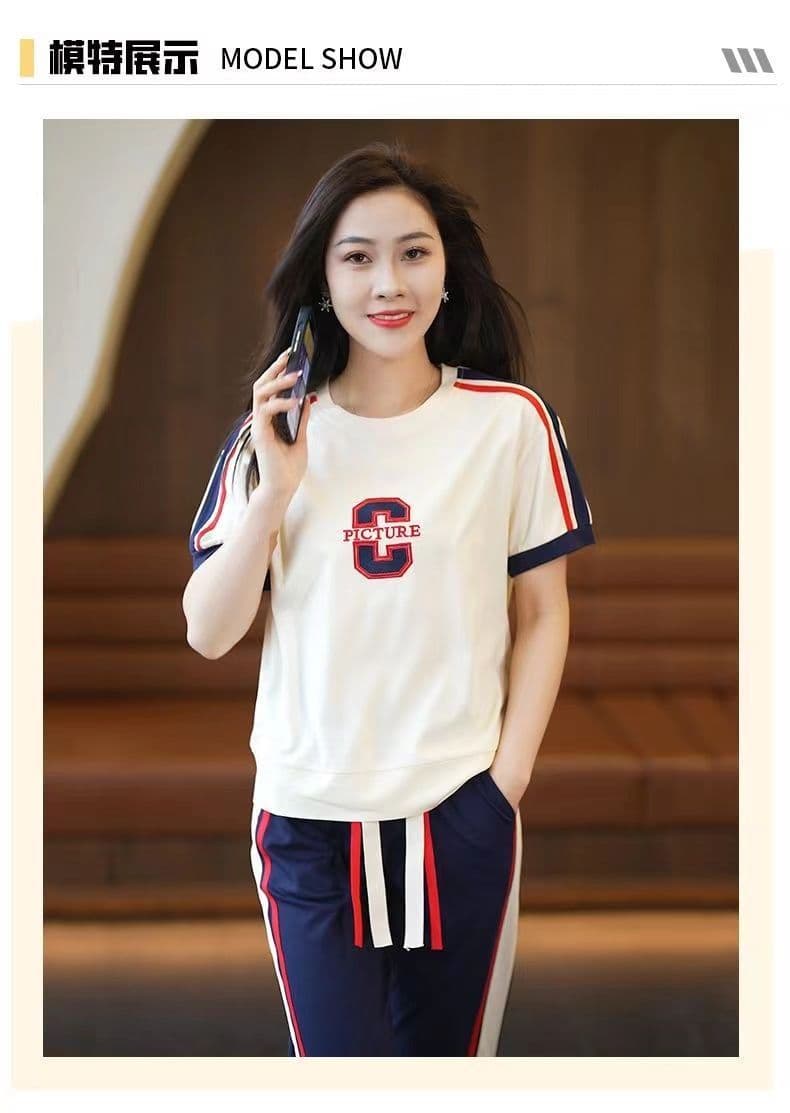 패션 스포츠 슈트 여성 2026 여름 새로운 외국 가스 연령 감소 슬림해 보이는 반팔 조거 바지 투피스 세트 839 상세 이미지 13