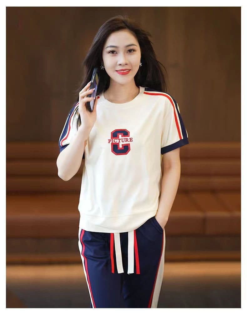 패션 스포츠 슈트 여성 2026 여름 새로운 외국 가스 연령 감소 슬림해 보이는 반팔 조거 바지 투피스 세트 839 상세 이미지 16
