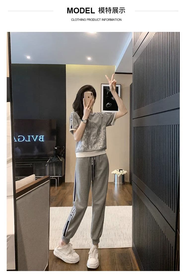 운동 캐주얼 세트 여성 여름 2026 새로운 루즈핏 외국 가스 패션 반팔 웨이 바지 투피스 세트 841 상세 이미지 7