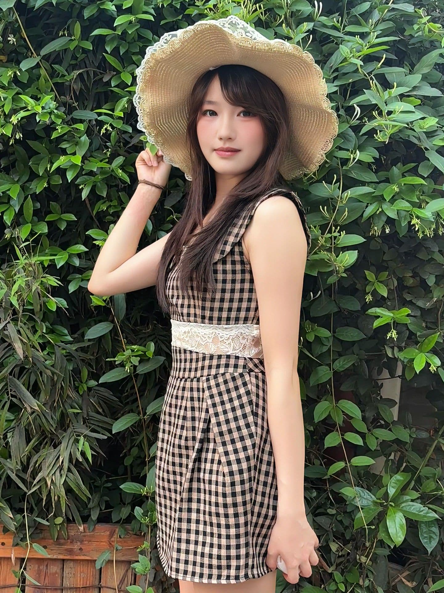 프랑스식 레트로 체크무늬 베이비 칼라 민소매 드레스 아이들 여름 작은 키 레이스 허리 수축 슬림해 보이는 조끼 미니 스커트 이미지 4