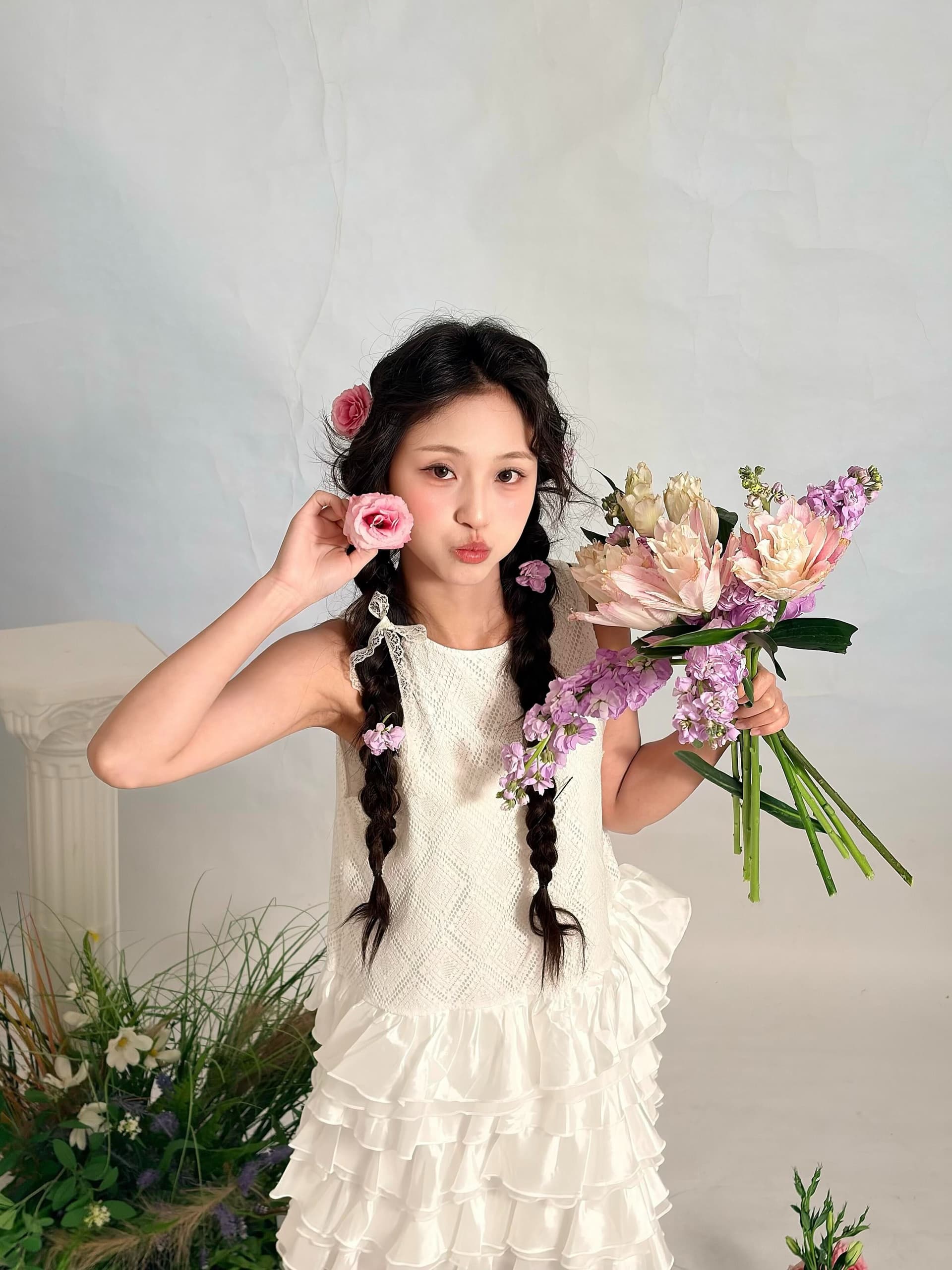 해변가 사진 찍기 아름다운 드레스 디자인 센스 작은 대중 프릴 조끼 미니 스커트 공주 케이크 드레스 생일 예복 이미지 4