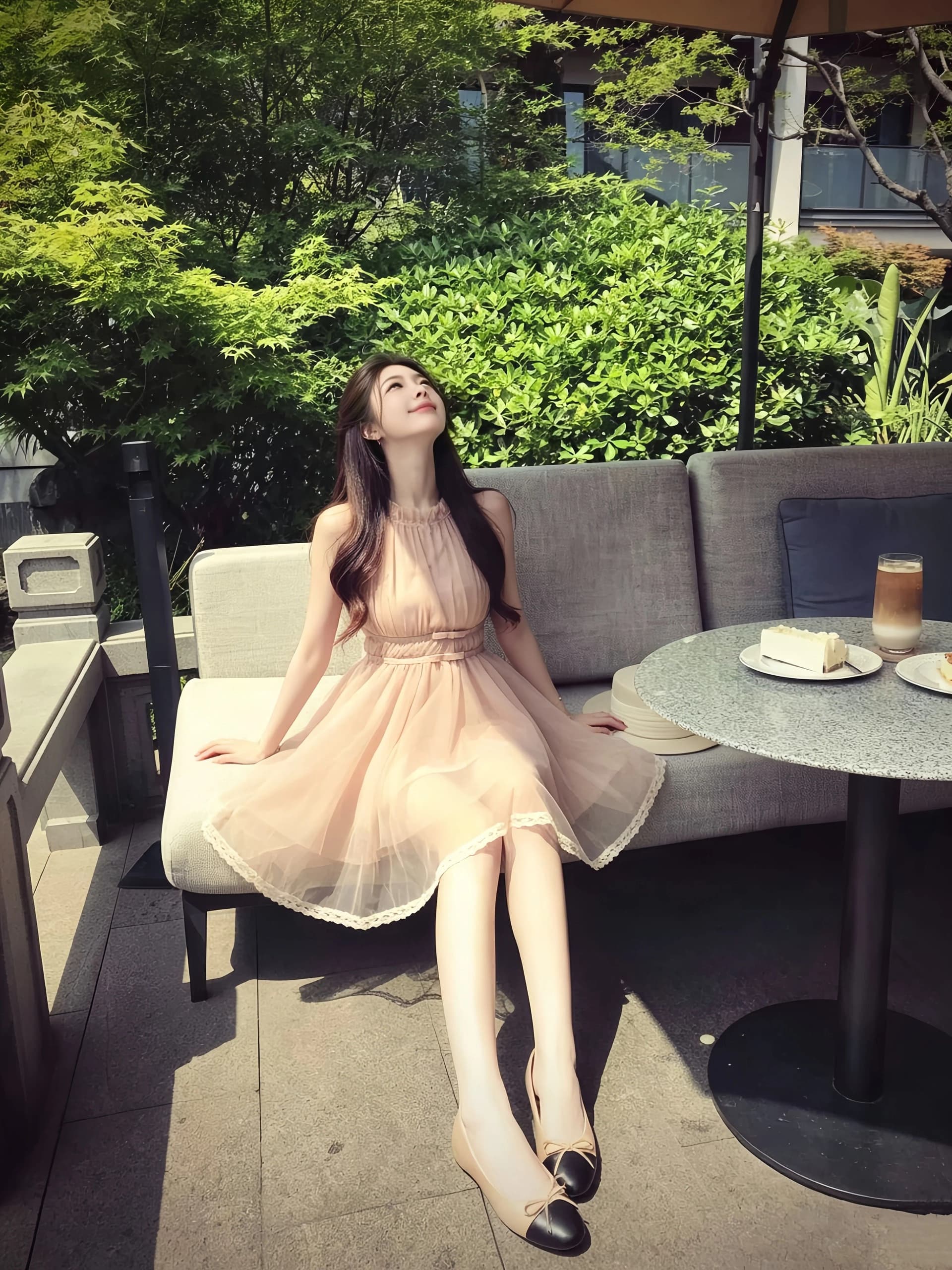 마이크로 알몸의 핑크색 행침 목 나비 매듭 불규칙 밑단 드레스 절묘한 센스 여름 슈퍼 잘 생긴 민소매 치마 상세 이미지 3