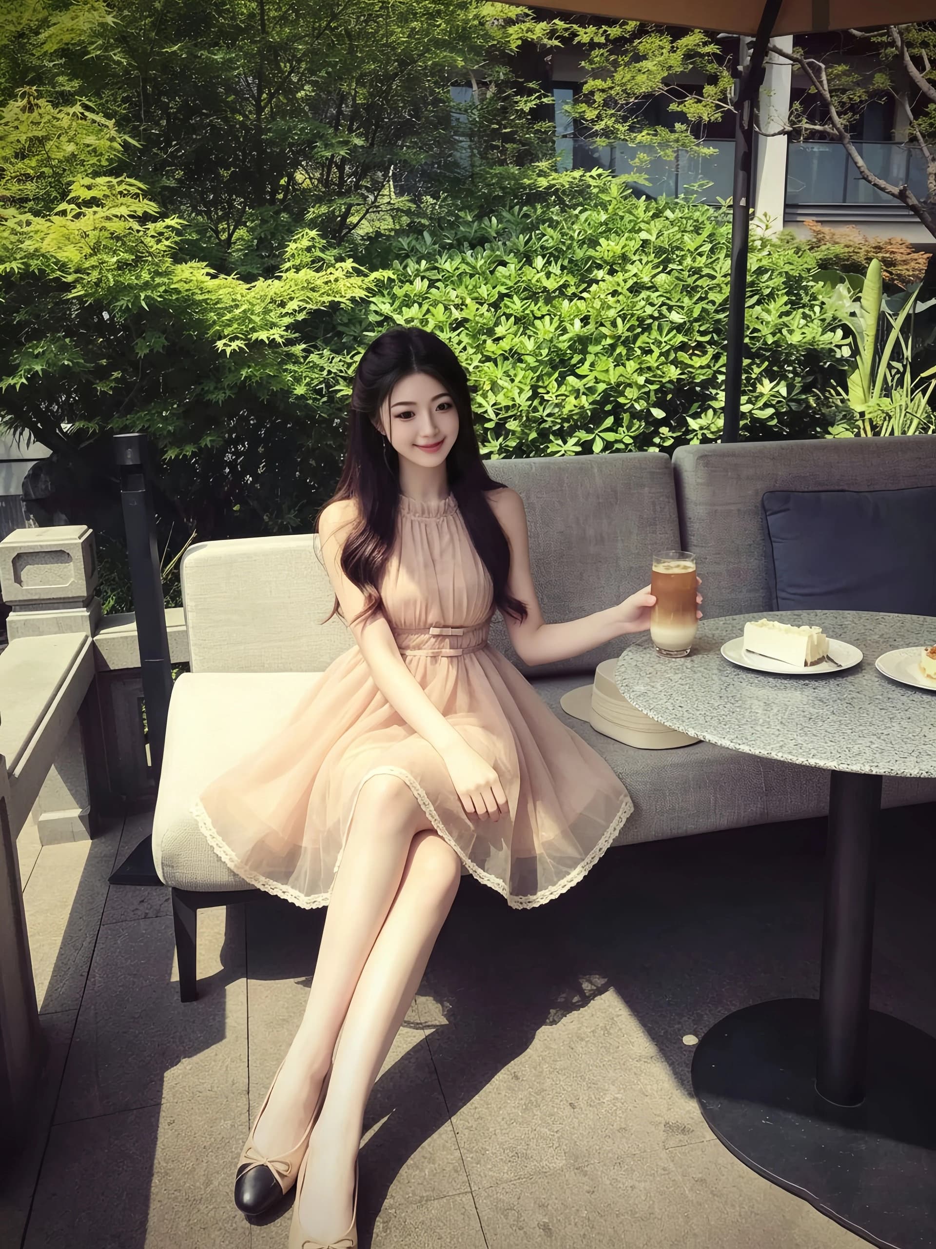 마이크로 알몸의 핑크색 행침 목 나비 매듭 불규칙 밑단 드레스 절묘한 센스 여름 슈퍼 잘 생긴 민소매 치마 상세 이미지 4