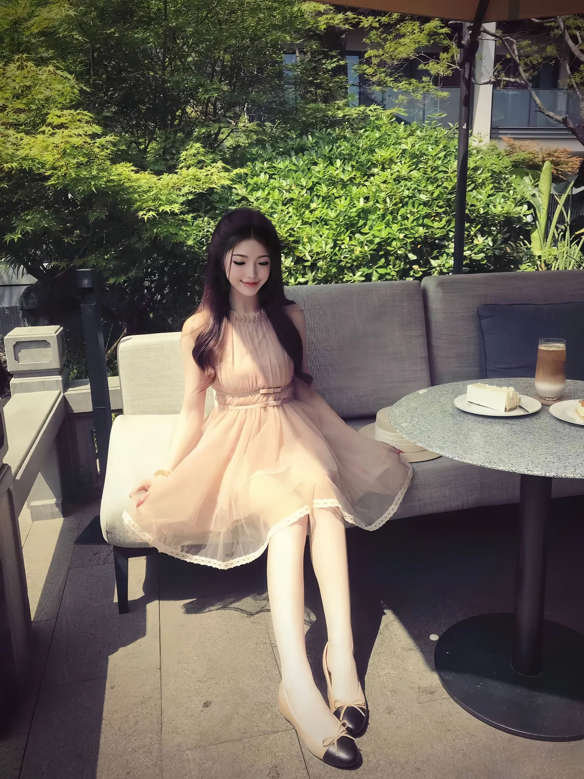 마이크로 알몸의 핑크색 행침 목 나비 매듭 불규칙 밑단 드레스 절묘한 센스 여름 슈퍼 잘 생긴 민소매 치마 상세 이미지 6
