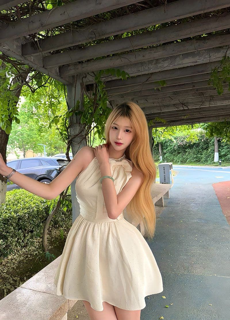 2026 슈퍼 잘 생긴 부유 한 가족 천 골드 센스 보통 웨어러블 고급 연회 나비 넥타이 디자인 민소매 드레스 상세 이미지 7