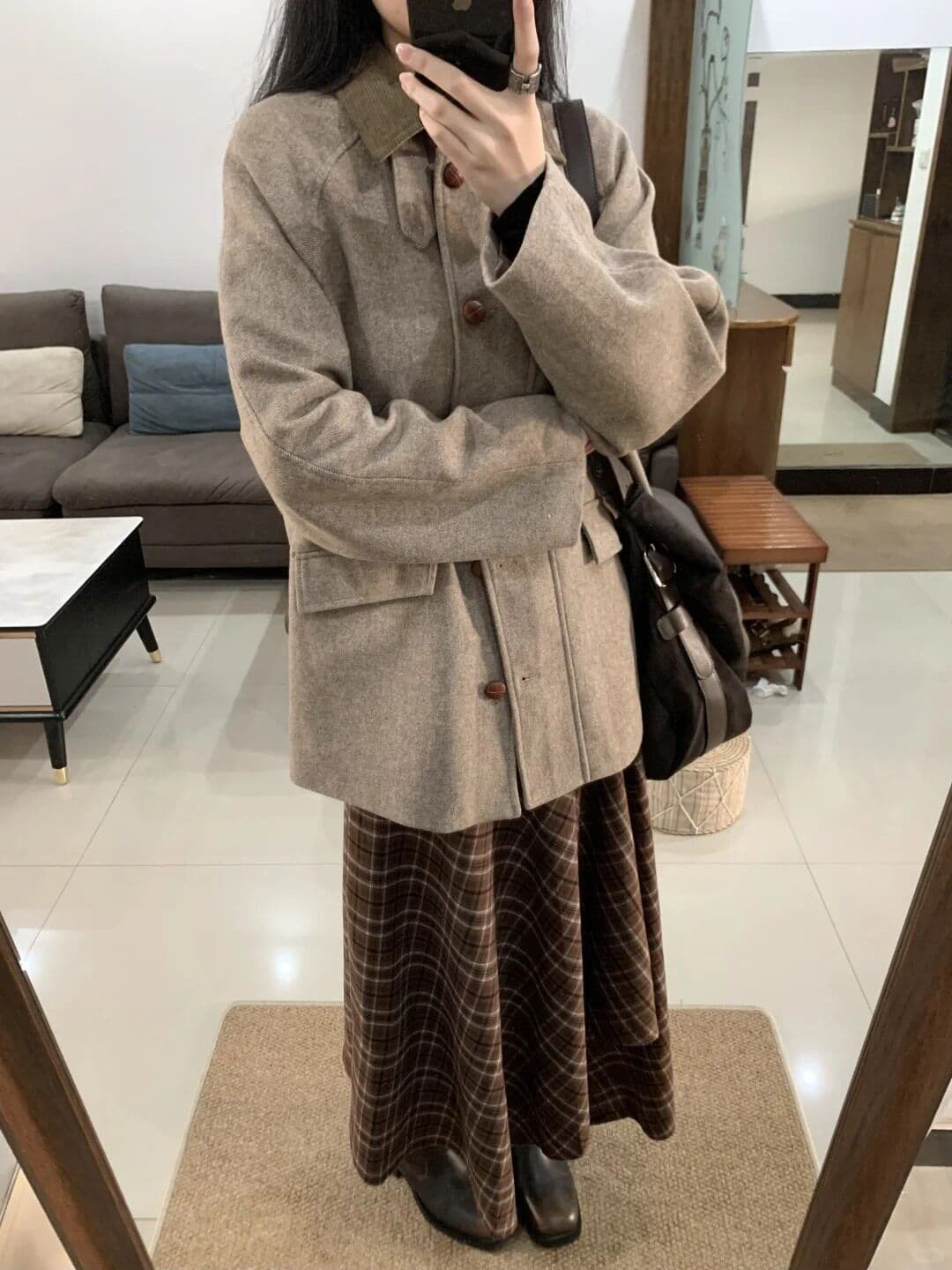 품격 캐주얼 패션 레트로 고급 센스 모직 정장 코트 여성 가을 겨울철 작은 중간 길이 루즈핏 재킷 상세 이미지 5