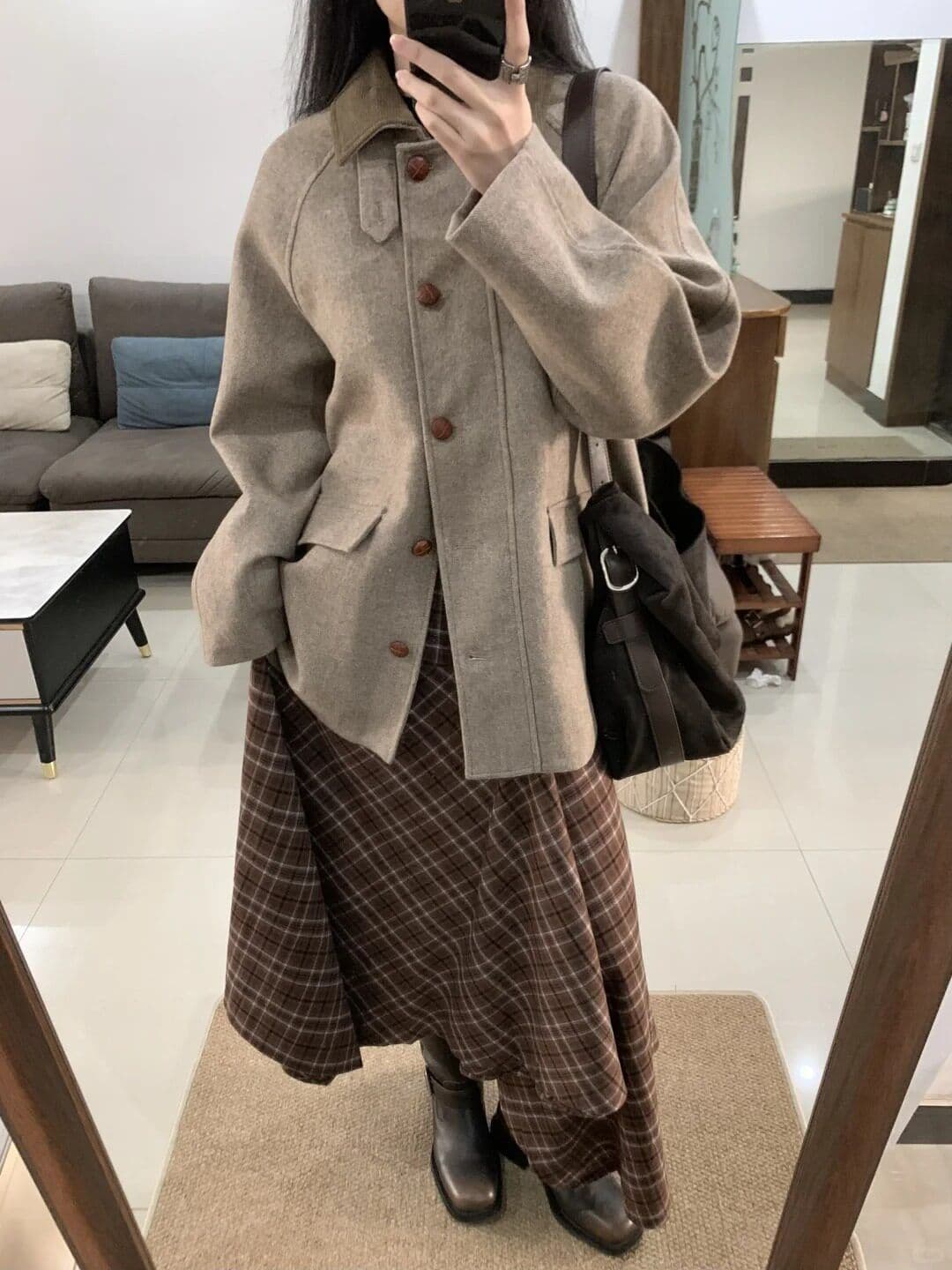 품격 캐주얼 패션 레트로 고급 센스 모직 정장 코트 여성 가을 겨울철 작은 중간 길이 루즈핏 재킷 상세 이미지 7