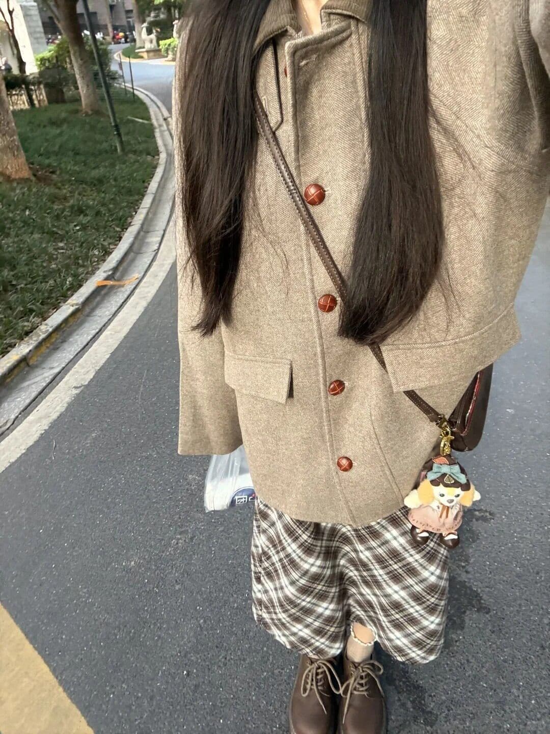 품격 캐주얼 패션 레트로 고급 센스 모직 정장 코트 여성 가을 겨울철 작은 중간 길이 루즈핏 재킷 상세 이미지 1