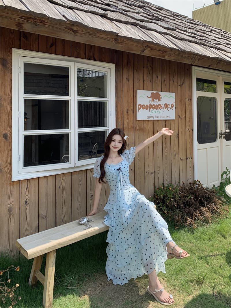 실사 빅 사이즈 캄파넬라 세과 house 구름 멜라루카 프랑스식 천 금빛 바람 도트 무늬 하트 드레스 케이크 롱 스커트 이미지 3