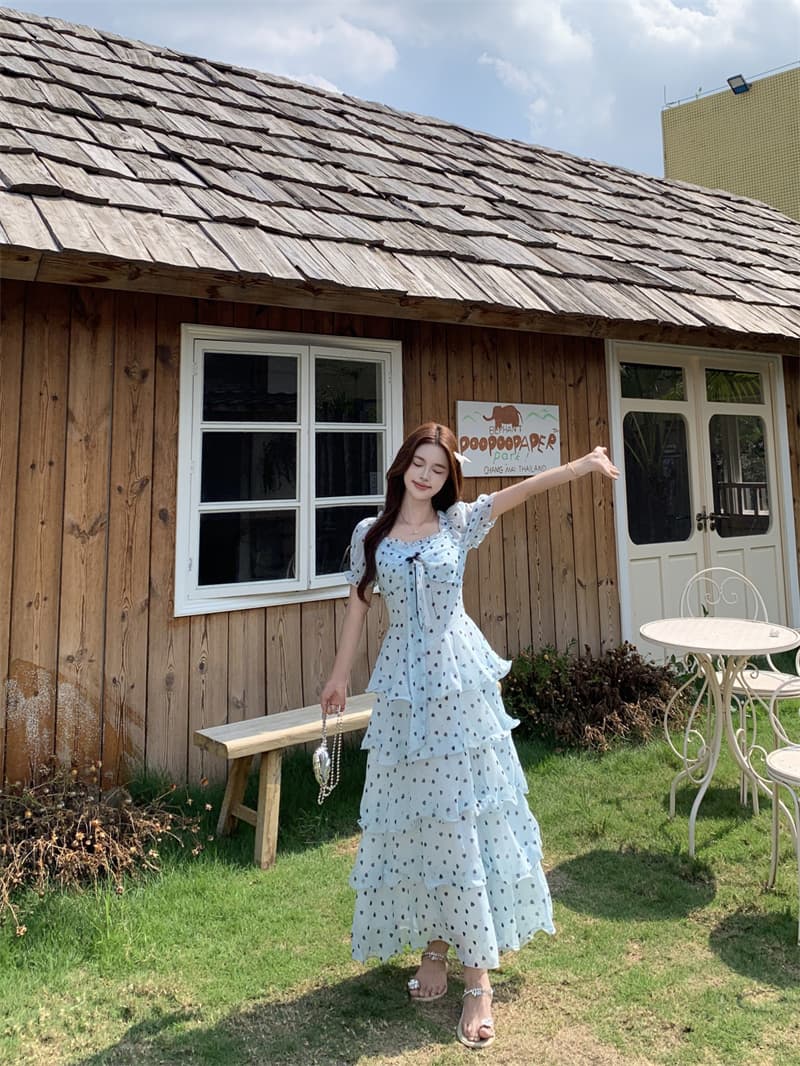 실사 빅 사이즈 캄파넬라 세과 house 구름 멜라루카 프랑스식 천 금빛 바람 도트 무늬 하트 드레스 케이크 롱 스커트 상세 이미지 3