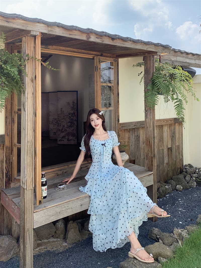 실사 빅 사이즈 캄파넬라 세과 house 구름 멜라루카 프랑스식 천 금빛 바람 도트 무늬 하트 드레스 케이크 롱 스커트 상세 이미지 5