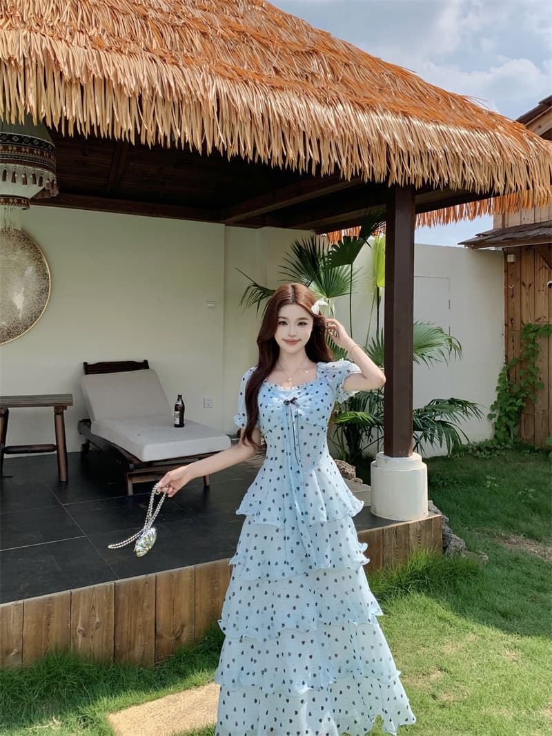 실사 빅 사이즈 캄파넬라 세과 house 구름 멜라루카 프랑스식 천 금빛 바람 도트 무늬 하트 드레스 케이크 롱 스커트 상세 이미지 13