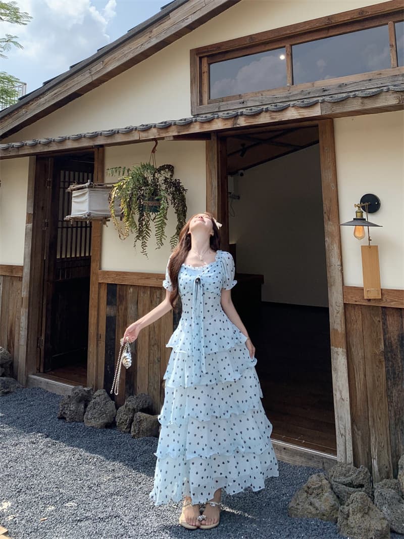 실사 빅 사이즈 캄파넬라 세과 house 구름 멜라루카 프랑스식 천 금빛 바람 도트 무늬 하트 드레스 케이크 롱 스커트 상세 이미지 16