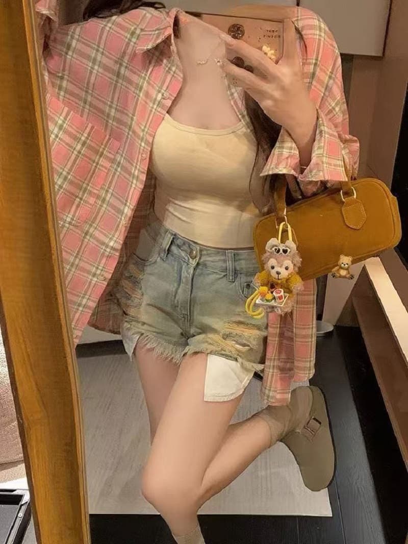 2026 새로운 아메리칸 레트로 얇은 스타일 체크무늬 긴팔 셔츠 재킷 여름 디자인 자외선 차단 오픈 가디건 루즈핏 셔츠 상세 이미지 9